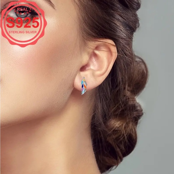 Colorful Sterling Silver Feather Earrings - Picture 3 of 4